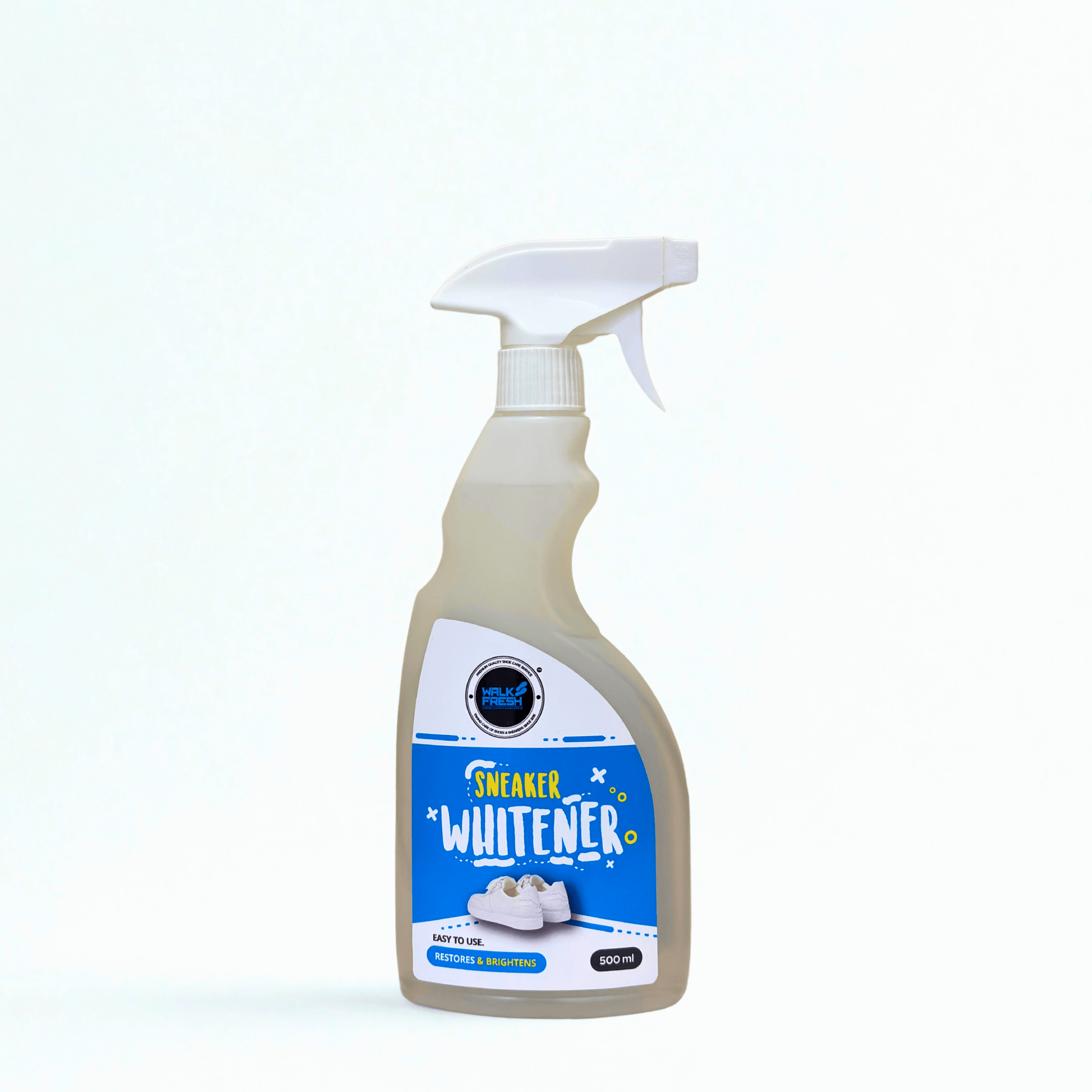 Walk Fresh Sneaker Whitener 500ml bottle for sneaker cleaning and restoration, eco-conscious shoe care.
