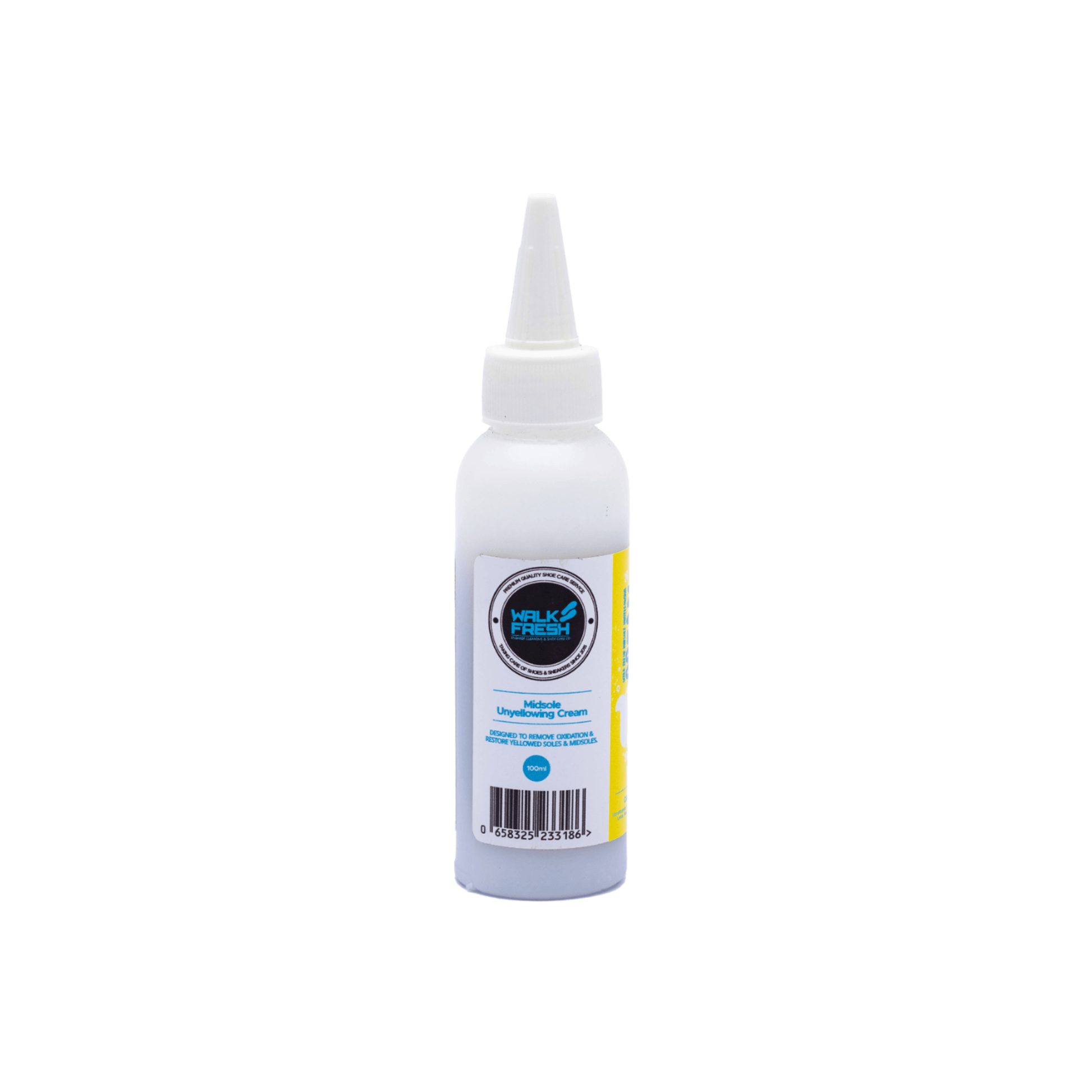 Walk Fresh Midsole Unyellowing Cream (100ml) for sneaker cleaning and restoration, creamy texture for easy application.