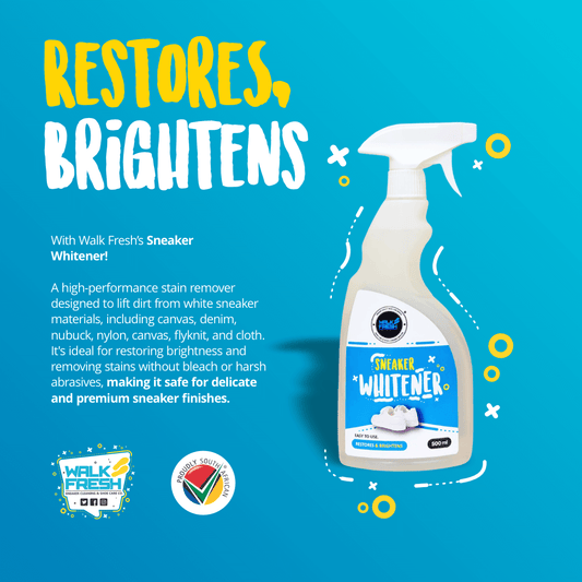 Walk Fresh Sneaker Whitener spray bottle for effective sneaker cleaning and restoration of delicate materials.