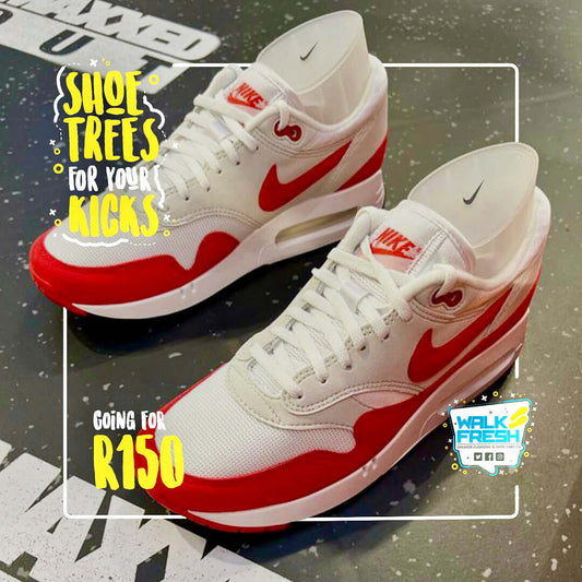 Shoe trees for sneaker care, preserving shoe shape and extending life, priced at R150 for sneaker restoration.